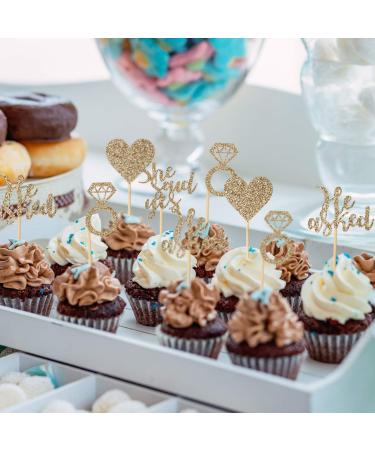 48 Pcs Light Gold He Asked She Said Yes Cupcake Toppers for Wedding Engagement Party - Buy Online on GoSupps.com