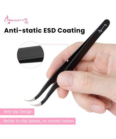 Beauty7 Curved Eyelash Extension Tweezers - Precision Bent Stainless Steel with Case | Ideal for Professional Use - Buy Online on GoSupps.com