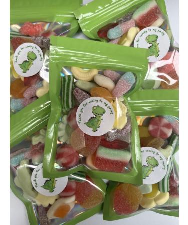 Green Dinosaur Birthday Gummy Jelly Sweet Pouch Party Bag Kids Pick n Mix x 12