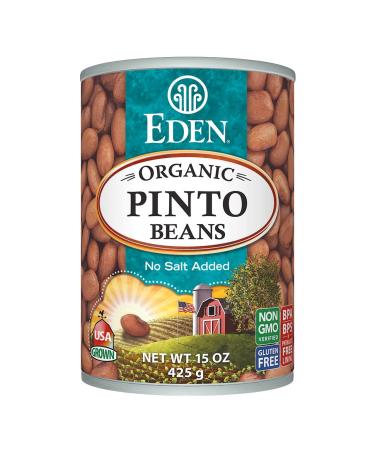 Eden Organic Pinto Beans, 15 oz Can, No Salt, Non-GMO, Gluten Free, Vegan, Kosher, U.S. Grown, Heat and Serve, Macrobiotic, Frijol Pinto