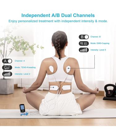Brilnurse Dual Channel TENS EMS Unit - 24 Modes Muscle Stimulator for Pain Relief | Rechargeable | 10 Pads & Storage Pouch | Black - Buy Online on GoSupps.com