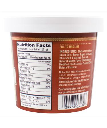 Bob's Red Mill Gluten-Free Oatmeal Cup & Maple  Brown Sugar  2.15 Ounce 2.15 Ounce (Pack of 1) - Buy Online on GoSupps.com