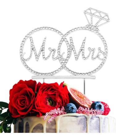 Elegant Silver Mr & Mrs Cake Topper - Wedding Engagement & Anniversary Decoration | Strass Adorned Tortendeko for Celebrations - Buy Online on GoSupps.com