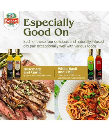 Naturally Infused Olive Oil Tasting Set with Gift Box - Garlic, Rosemary, Basil, Chili Pepper - 4x8.5 fl.oz - All Natural - Great Corporate Gift - Buy Online on GoSupps.com