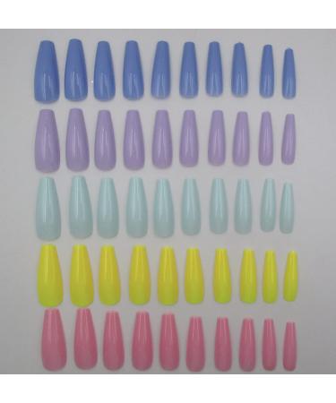 100pc Mixed Color Extra Long Coffin False Nails - Colored Acrylic Nail Tips for Women, Girls, Kids - 10 Sizes (Mixed Color A) - Buy Online on GoSupps.com