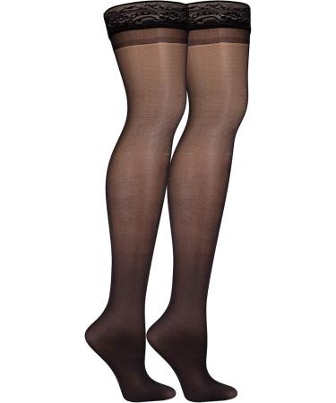 Truform Sheer Compression Stockings for Women - 8-15 mmHg Thigh High Black Medium (Pack of 2) - International Shipping Available - Buy Online on GoSupps.com