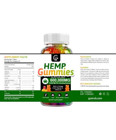 Gornvb - Hemp Gummies Extra Strength - Vegan - Non-GMO - Gluten-Free 600000MG with Omega 3 6 9  Vitamins B E - 60 Gummies - Buy Online on GoSupps.com