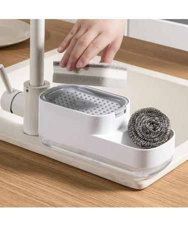 Dish Liquid Dispenser Sponge Holder with Dishwashing Liquid Dispenser for Kitchen Space Saving 2 in 1 Kitchen Accessories for Sponge Wipes Brushes Dishwashing Balls Rags Edorco White - Buy Online on GoSupps.com