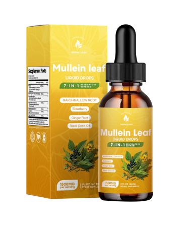 Mullein Drops for Lungs, 7-in-1 1500mg Mullein Leaf Liquid Extract for Lungs Cleanse and Respiratory Support, Lung Detox for Smokers Free Breathing, 2 Fl Oz 2 Fl Oz (Pack of 1)
