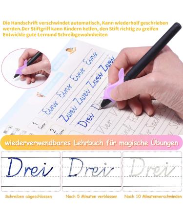 Qianshouyan 4-Piece German Magical Booklet Set | Reusable Handwriting Exercise Book with Pen for Kids | 26x18cm Calligraphy Numbers Drawing & Letters Learning - Buy Online on GoSupps.com