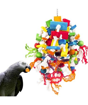 MQUPIN Large Bird Parrot Toy | 100% Natural Wooden Blocks | Chewing Toy for Parrot Cage | Ideal for African Grey, Macaws | Colourful - Buy Online on GoSupps.com