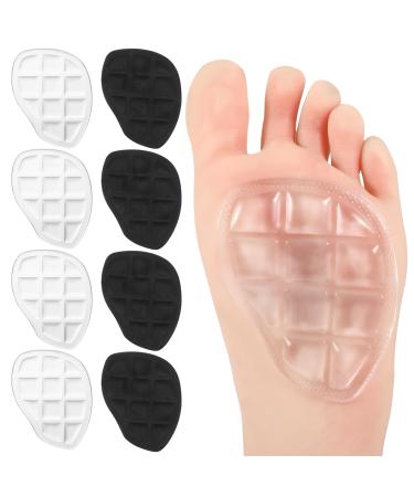 4Pairs Metatarsal Pads for Women Anti Sliding Forefoot Pads for Open Toe Shoe Ball of Foot Cushions Heel Pads Inserts for All Day Pain Relief and Comfort (Clear&Black)