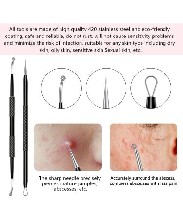 Xesscare 7-Piece Pimple Popper & Blackhead Remover Tool Kit - Acne Extractor & Tweezers for Facial, Nose, and Forehead - Blemish & Whitehead Removal (Black) - Buy Online on GoSupps.com