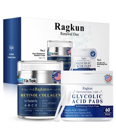 Retinol Cream for Face Collagen Neck Creams for Tightening and Firming Anti Aging Day & Night Facial Moisturizer for Women & Men Instant Face Lift Wrinkle Cream 1.7 fl. oz with Glycolic Acid Pads