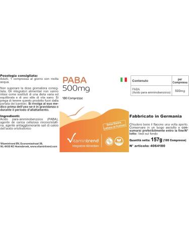 PABA 500mg - 180 Vegan Tablets | 6-Month Supply of Vitamin B10 - Para-Aminobenzoic Acid | Buy Now at Vitamintrend  - Buy Online on GoSupps.com