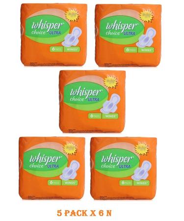 5 Pack X 6 N (30 Pads) Whisper Choice Ultra for Women Flexi Absorb System