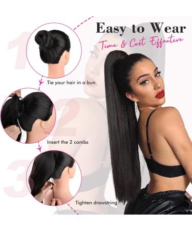 REECHO 28 Long Straight Dark Brown Synthetic Drawstring Ponytail Extension for Women - Buy Online on GoSupps.com