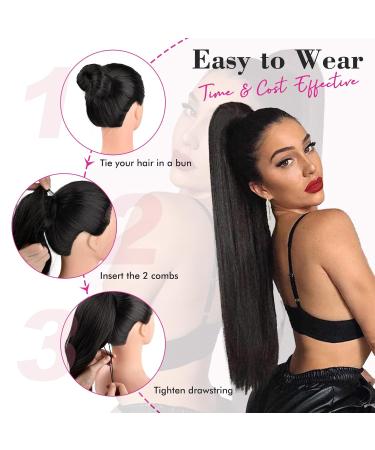 Reecho 28 Long Straight Ponytail Extension - Chestnut Brown with Blonde Highlights | Synthetic Drawstring Hairpiece for Women - Buy Online on GoSupps.com