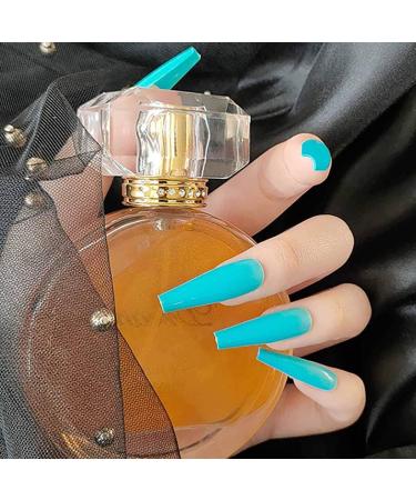 Sethain Glossy Coffin False Nails Blue Ballerina Fake Nails Long Full Cover Pure Press on Nail for Women and Girls (Light Blue) - Buy Online on GoSupps.com