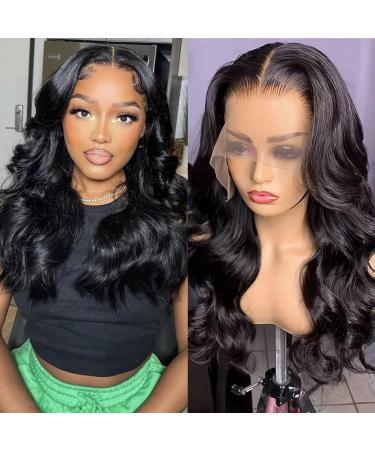 13x4 Frontal Wig Body Wave Lace Front Wigs Human Hair Unprocessed Braziian Virgin Human Hair Wigs for Black Women Pre Plucked 180 Density 16 Inch 16 Inch Natural Black
