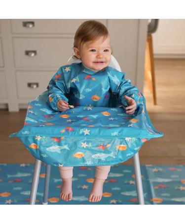Bibetta Wipeezee Premium Baby Weaning Bibs | Waterproof Coverall Bibs for 6 month+ | Eco Friendly & Durable | Turquoise Sea Creatures Design - Buy Online on GoSupps.com