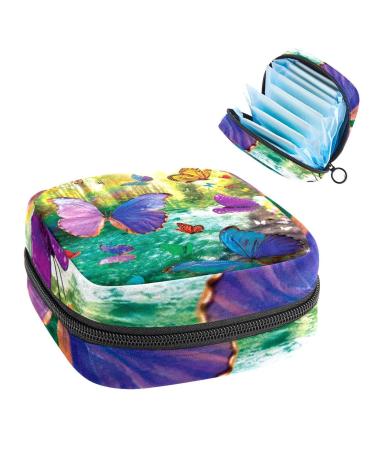 1 pack of period bag portable sanitary napkin storage bag tampon holder for wallet feminine product organizer first period gifts for teen girls school (butterflies river) multicolored 8