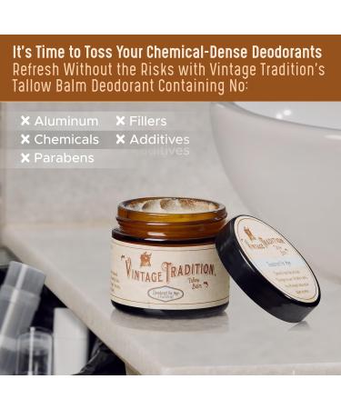 Vintage Tradition Beef Tallow Mens Natural Deodorant 2 Fl. Oz. Travel Size Deodorant with Olive Oil Fir Tree and Thyme Essential Oil Blend Aluminum- and Chemical-Free Underarm Balm Deodorant for Men - Buy Online on GoSupps.com
