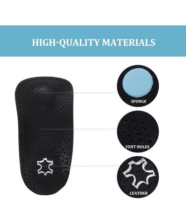 Doitool Leather Half Shoe Insoles - Orthopedic Foot Cushions for Heel Pain & Flat Feet - 18cm Black (Size 41-42) - Alleviate Plantar Fasciitis & Heel Spurs - Buy Online on GoSupps.com