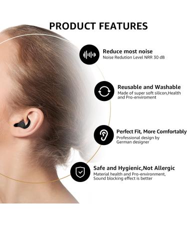 BUENSUENO Noise Cancelling Ear Plugs for Sleeping - 2 Pairs Reusable Silicone Earplugs with Travel Case - Sound Blocking for Sleep, Work, Swimming, Concerts (Black Star) - Buy Online on GoSupps.com