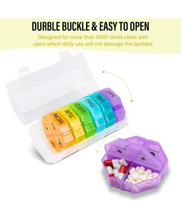 Weekly Pill Organizer & Planner - Large Compartment Pill Case for Vitamins Cod Liver Oil Supplements & Medication (White Rainbow) - International Shipping - Buy Online on GoSupps.com