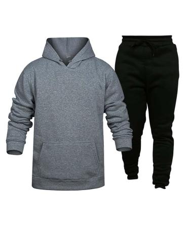 Hanxiulin men's training suit adjust jogging casual zipper training suit jogging pants with hood jogger sportswear fitness sport jogging dark gray s