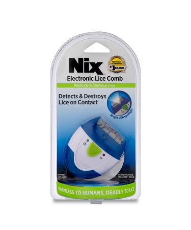 Nix Electronic Lice Comb Instantly Kills Lice & Eggs and Removes From Hair  White/Blue  1 Count (Pack of 1)