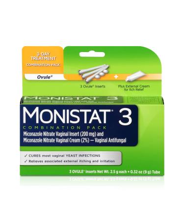 MONISTAT 3-Dose Yeast Infection Treatment For Women, 3 Ovule Inserts & External Itch Cream Ovules + Itch Cream