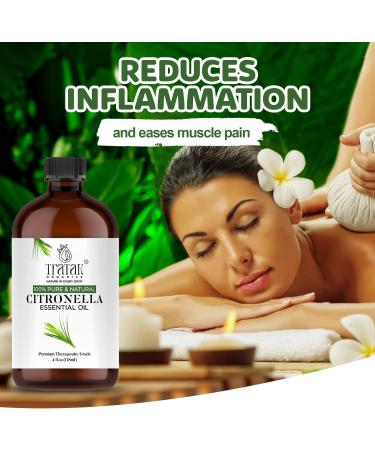 Citronella Essential Oil 4 Fl Oz 100% Pure and Natural Citronella Oil for Diffuser and Aromatherapy Skin Massage Candle and Soap Making Fragrance - with Dropper Citronella 4 Fl Oz (Pack of 1) - Buy Online on GoSupps.com