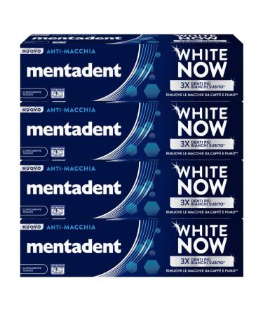 Mentadent Mentadent White Now Anti-Stain Whitening Toothpaste - Instant action against surface stains on teeth - Temporary whitening - 4 x 75ml bottles