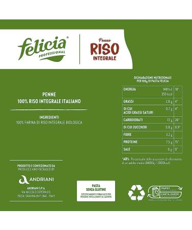  Italian Gourmet E.R. Felicia Penne di Riso Integrale Pasta 100% Brown Rice from the Italian Supply Chain Organic and Natural Gluten Free 340g Package + 400g Box Italian Gourmet Tomato Pulp - Buy Online on GoSupps.com