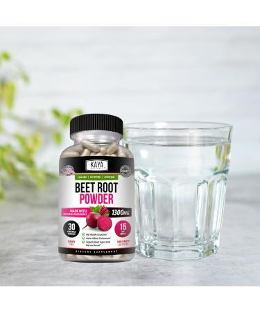 Kaya Naturals Premium Organic Beet Root Powder - Beet Root Extract Non-GMO & Gluten-Free 1300mg Per Serving - 30 Count Veggie Capsules 30 Count (Pack of 1) - Buy Online on GoSupps.com