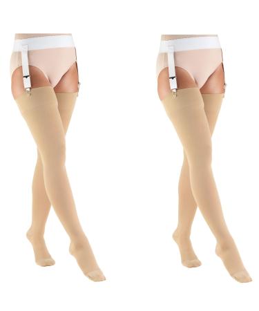 Truform Compression 20-30 mmHg Thigh High Stockings Beige Medium 2 Count Medium (Pack of 2)