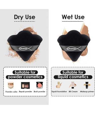 Velvet Triangle Powder Puff Set of 4 - Ideal for Traveling, Enhances Under Eye Area, Smooth Makeup Application - Black - Buy Online on GoSupps.com