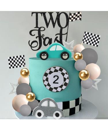 DRWATE 27 PCS Two Fast Cake Toppers Race Car 2nd Birthday Cake Decorations for Racing Car Checkered Flag Birthday Anniversary Party Decorations Supplies (01) - Buy Online on GoSupps.com