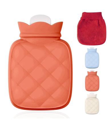 Redify Small Hot Water Bottle Bag for Hot & Cold Compress with Cover,Microwave Heating Soft Environment-Friendly Silicone for Babies Kids,Mini Hot Wate Bottle for Travel and Pain Relief,Holiday Gifts Orange