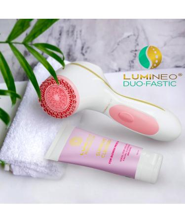Lumineo Blemish Skin Facial Cleansing Brush - Electric USB with 3 Silicone Heads & Cleansing Gel - Pink for Acne-Prone Oily Skin - Buy Online on GoSupps.com