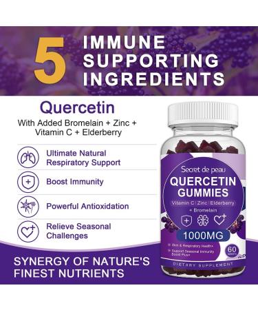 Quercetin 1000mg Gummies with Zinc, Vitamin C, Bromelain & Elderberry - Immune and Cardiovascular Support - 2 Pack - Buy Online on GoSupps.com