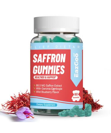 Saffron Supplements Gummies Saffron Extract for Positive Mood & Calm Nerve Boost Energy with Garcinia Cambogia Vitamin A B12 Rhodiola Rosea - 60 Gummies 60 Count (Pack of 1)