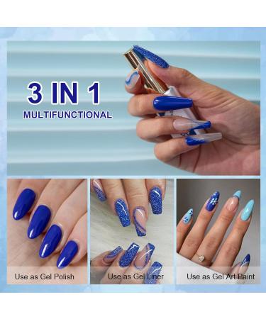 Rechoo 2pcs Gel Liner Nail Polish 8ml Blue Matte & Glitter Colors for Nail Art Design & Patterns - Buy Online on GoSupps.com