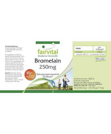 Fairvital | Bromelain 250mg VEGAN - Highly dosed - 1000mg per daily dose - 120 DRCaps - 600 FIP - pineapple enzyme - Buy Online on GoSupps.com