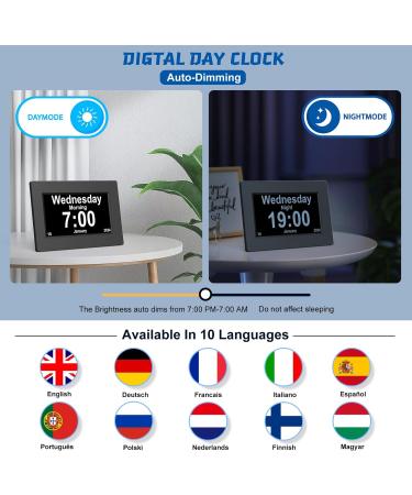 Ykall 8-Inch Digital Alarm Clock for Seniors | Calendar Day Watch for Dementia Alzheimer's & Vision Impairment (Black) - Easy Read Time & Date - Buy Online on GoSupps.com