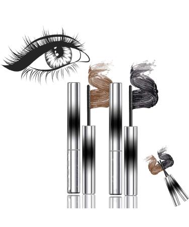 Olivia Blaire Iron Wand Mascara Bristleless Metal Rod Mascara Judy Doll Mascara 3d Curling Eyelash Iron Mascara Waterproof Flake Proof Long Lasting (Black+Brown)