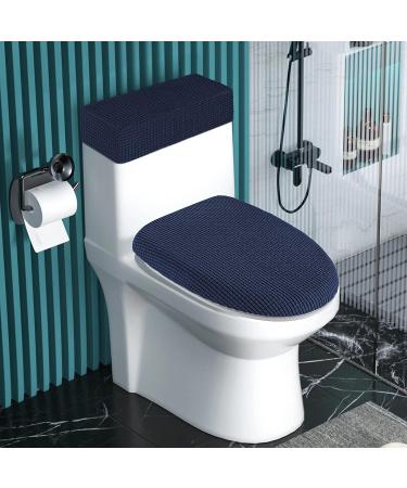 Stretch Toilet Cover Set - Navy Blue, Machine Washable Polyester Spandex Fabric - Buy Online on GoSupps.com