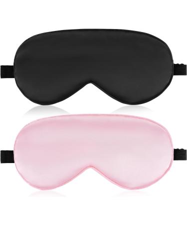 Silky Sleep Masks 2 Pcs Set | Soft Satin Eye Covers for Men & Women | Adjustable Blackout Blindfold for Travel & Meditation (Black & Pink - Buy Online on GoSupps.com
